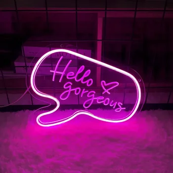 Привет, великолепная неоновая вывеска, изготовленные на заказ персональные светодиодные буквы для украшения игровой комнаты, кафе, магазина, неоновые световые настенные вывески
