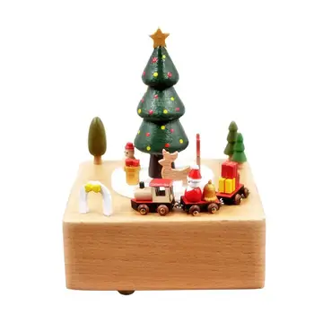 Рождественская музыкальная шкатулка для детей, деревянная музыкальная шкатулка, креативные рождественские украшения, вращающиеся детские игрушки для новогодней вечеринки