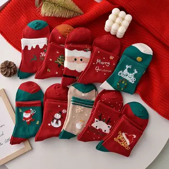 Рождественские носки, женские носки средней длины, Осенне-зимние носки, пары, Рождественские подарки, Чулки Оптом
