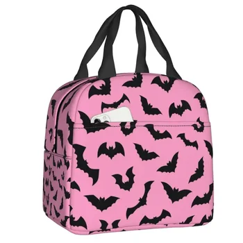 Розово-готическая сумка для ланча с черными летучими мышами для кемпинга, путешествия, термоохладитель, коробка для Бенто, женские Детские сумки-тоут, контейнер для еды