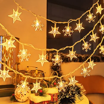 Светодиодная звезда, Снежинка, хрустальный шар, Световая гирлянда, Украшение Рождественской и новогодней атмосферы, Яркое свечение звездного неба