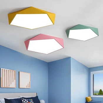 Скандинавский минималистичный потолочный светильник Macaron, светодиодное освещение столовой, спальни, гостиной С затемнением восьмиугольного геометрического света