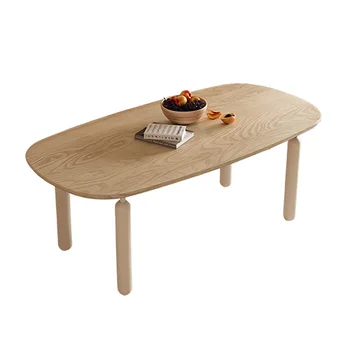 Сочетание обеденного стола и стула из массива дерева, небольшой бытовой французский кремовый минималистичный овальный журнал
