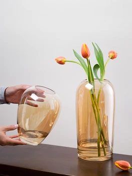 Стеклянная ваза в скандинавском стиле неправильной формы, Коричневая Прозрачная Гидропонная Ваза, Цветочная композиция, горшок для растений, контейнер для рукоделия, украшение гостиной