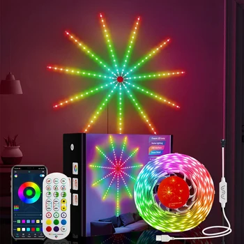 Фейерверк цвета мечты, светодиодная лента, пульт дистанционного управления, Синхронизация музыки, Bluetooth, RGB-подсветка, меняющаяся для рождественского декора спальни, 5 В USB