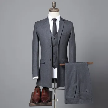 Хорошая куртка, комплект из 3 предметов, костюм, жилет, Брюки, мужской деловой Повседневный мужской Длинный Блейзер высокого класса в британском стиле, пальто, брюки, жилет