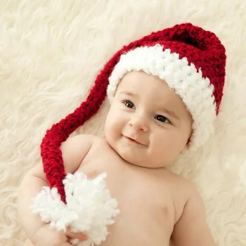 Шапка ручной вязки, Праздничная Рождественская шапка, зимние шапки для маленьких мальчиков и девочек, милая шапочка для ребенка 0-3 месяцев