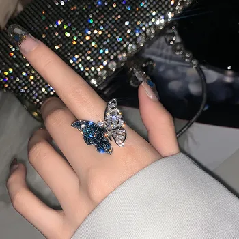 Ювелирные изделия с бриллиантами новое открывающее кольцо с преувеличенной бриллиантовой бабочкой Super Flash кольцо с полным бриллиантом на указательном пальце